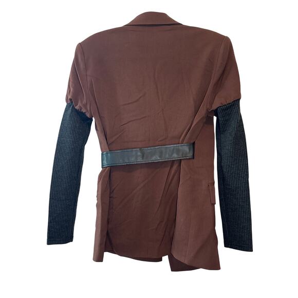 WeWoreWhat NWT Rib Sleeve Brown & Black Belted Blazer Size Small - Picture 4 of 12